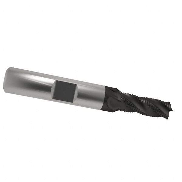 OSG - 5/16" Diam, Fine Pitch, 3/4" LOC, 4 Flute Cobalt Roughing Square End Mill - TiAlN Finish, 2-1/2" OAL, 3/8" Shank Diam, Single End, 30° Helix - Eagle Tool & Supply