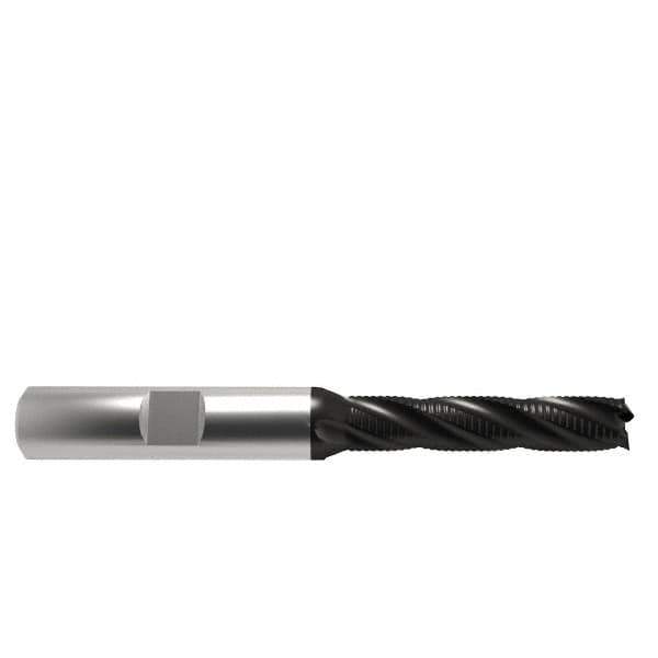 OSG - 5/16" Diam, Fine Pitch, 1-3/8" LOC, 4 Flute Cobalt Roughing Square End Mill - TiAlN Finish, 3-1/8" OAL, 3/8" Shank Diam, Single End, 30° Helix - Eagle Tool & Supply