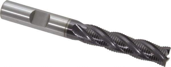 OSG - 3/8" Diam, Fine Pitch, 1-1/2" LOC, 4 Flute Cobalt Roughing Square End Mill - TiAlN Finish, 3-1/4" OAL, 3/8" Shank Diam, Single End, 30° Helix - Eagle Tool & Supply