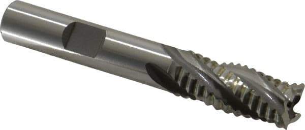 OSG - 7/16" Diam, Coarse Pitch, 1" LOC, 4 Flute Cobalt Roughing Square End Mill - Uncoated, 2-11/16" OAL, 3/8" Shank Diam, Single End, 30° Helix - Eagle Tool & Supply