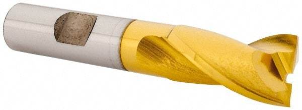 OSG - 5/8", 1-1/8" LOC, 1/2" Shank Diam, 3-1/8" OAL, 2 Flute, Cobalt Square End Mill - Single End, TiN Finish, Spiral Flute, 30° Helix, Centercutting, Right Hand Cut, Right Hand Flute, Series 520 - Eagle Tool & Supply