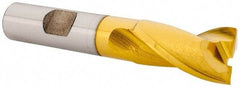 OSG - 5/8", 1-1/8" LOC, 1/2" Shank Diam, 3-1/8" OAL, 2 Flute, Cobalt Square End Mill - Single End, TiN Finish, Spiral Flute, 30° Helix, Centercutting, Right Hand Cut, Right Hand Flute, Series 520 - Eagle Tool & Supply