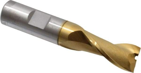 OSG - 5/8", 1-5/16" LOC, 5/8" Shank Diam, 3-7/16" OAL, 2 Flute, Cobalt Square End Mill - Single End, TiN Finish, Spiral Flute, 30° Helix, Centercutting, Right Hand Cut, Right Hand Flute, Series 520 - Eagle Tool & Supply