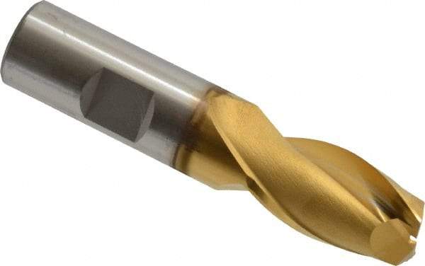 OSG - 3/4", 1-5/16" LOC, 3/4" Shank Diam, 3-9/16" OAL, 2 Flute, Cobalt Square End Mill - Single End, TiN Finish, Spiral Flute, 30° Helix, Centercutting, Right Hand Cut, Right Hand Flute, Series 520 - Eagle Tool & Supply