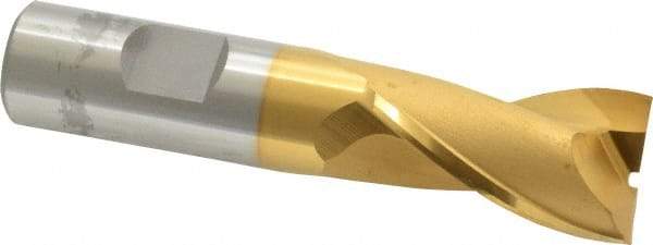OSG - 7/8", 1-1/2" LOC, 3/4" Shank Diam, 3-3/4" OAL, 2 Flute, Cobalt Square End Mill - Single End, TiN Finish, Spiral Flute, 30° Helix, Centercutting, Right Hand Cut, Right Hand Flute, Series 520 - Eagle Tool & Supply