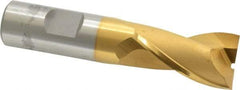 OSG - 7/8", 1-1/2" LOC, 3/4" Shank Diam, 3-3/4" OAL, 2 Flute, Cobalt Square End Mill - Single End, TiN Finish, Spiral Flute, 30° Helix, Centercutting, Right Hand Cut, Right Hand Flute, Series 520 - Eagle Tool & Supply