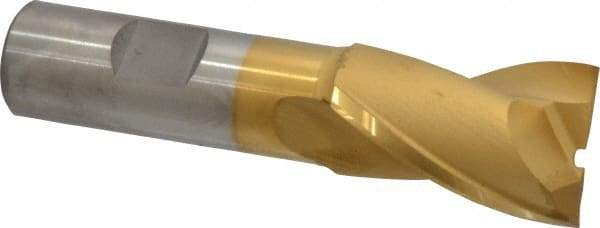 OSG - 1", 1-1/2" LOC, 3/4" Shank Diam, 3-3/4" OAL, 2 Flute, Cobalt Square End Mill - Single End, TiN Finish, Spiral Flute, 30° Helix, Centercutting, Right Hand Cut, Right Hand Flute, Series 520 - Eagle Tool & Supply
