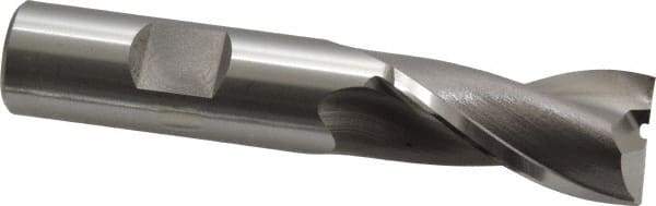 OSG - 18mm, 1-5/16" LOC, 5/8" Shank Diam, 3-7/16" OAL, 2 Flute, Cobalt Square End Mill - Single End, Uncoated, Spiral Flute, 30° Helix, Centercutting, Right Hand Cut, Right Hand Flute, Series 580 - Eagle Tool & Supply