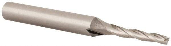 OSG - 1° Taper Angle per Side, 5/64" Small End Diam, 1/2" LOC, Cobalt 3 Flute Tapered Square End Mill - 1-3/4" OAL, 3/16" Shank Diam, Spiral Flute, 25° Helix - Eagle Tool & Supply
