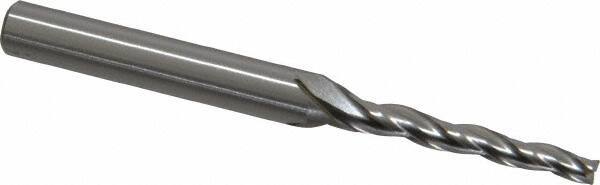 OSG - 1° Taper Angle per Side, 3/32" Small End Diam, 3/4" LOC, Cobalt 3 Flute Tapered Square End Mill - 2" OAL, 3/16" Shank Diam, Spiral Flute, 25° Helix - Eagle Tool & Supply