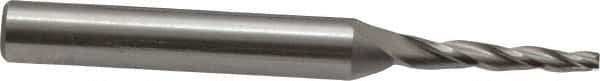 OSG - 2° Taper Angle per Side, 1/16" Small End Diam, 1/2" LOC, Cobalt 3 Flute Tapered Square End Mill - 1-3/4" OAL, 3/16" Shank Diam, Spiral Flute, 25° Helix - Eagle Tool & Supply