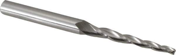 OSG - 2° Taper Angle per Side, 5/64" Small End Diam, 1" LOC, Cobalt 3 Flute Tapered Square End Mill - 2-1/4" OAL, 3/16" Shank Diam, Spiral Flute, 25° Helix - Eagle Tool & Supply