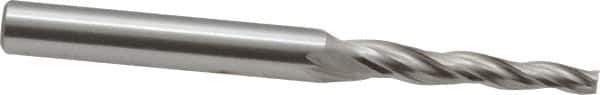 OSG - 2° Taper Angle per Side, 3/32" Small End Diam, 3/4" LOC, Cobalt 3 Flute Tapered Square End Mill - 2" OAL, 3/16" Shank Diam, Spiral Flute, 25° Helix - Eagle Tool & Supply