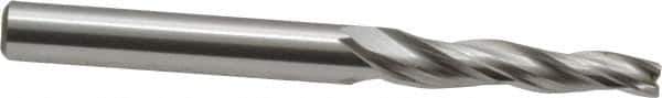 OSG - 2° Taper Angle per Side, 1/8" Small End Diam, 3/4" LOC, Cobalt 3 Flute Tapered Square End Mill - 2" OAL, 3/16" Shank Diam, Spiral Flute, 25° Helix - Eagle Tool & Supply
