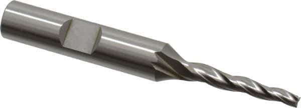 OSG - 2° Taper Angle per Side, 1/8" Small End Diam, 1" LOC, Cobalt 3 Flute Tapered Square End Mill - 2-7/8" OAL, 3/8" Shank Diam, Spiral Flute, 25° Helix - Eagle Tool & Supply