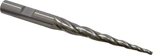 OSG - 3° Taper Angle per Side, 3/32" Small End Diam, 2-1/2" LOC, Cobalt 3 Flute Tapered Square End Mill - 4-1/4" OAL, 3/8" Shank Diam, Spiral Flute, 25° Helix - Eagle Tool & Supply