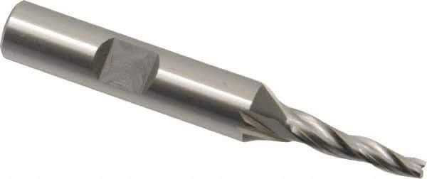 OSG - 3° Taper Angle per Side, 1/8" Small End Diam, 3/4" LOC, Cobalt 3 Flute Tapered Square End Mill - 2-5/8" OAL, 3/8" Shank Diam, Spiral Flute, 25° Helix - Eagle Tool & Supply