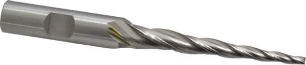 OSG - 3° Taper Angle per Side, 1/8" Small End Diam, 2-1/2" LOC, Cobalt 3 Flute Tapered Square End Mill - 4-1/2" OAL, 1/2" Shank Diam, Spiral Flute, 25° Helix - Eagle Tool & Supply