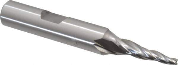 OSG - 5° Taper Angle per Side, 3/32" Small End Diam, 3/4" LOC, Cobalt 3 Flute Tapered Square End Mill - 2-5/8" OAL, 3/8" Shank Diam, Spiral Flute, 25° Helix - Eagle Tool & Supply