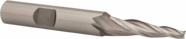 OSG - 5° Taper Angle per Side, 1/8" Small End Diam, 1" LOC, Cobalt 3 Flute Tapered Square End Mill - 2-7/8" OAL, 3/8" Shank Diam, Spiral Flute, 25° Helix - Eagle Tool & Supply