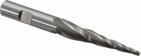 OSG - 5° Taper Angle per Side, 1/8" Small End Diam, 2-1/2" LOC, Cobalt 3 Flute Tapered Square End Mill - 4-1/2" OAL, 1/2" Shank Diam, Spiral Flute, 25° Helix - Eagle Tool & Supply