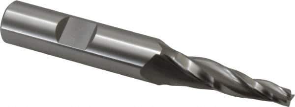 OSG - 5° Taper Angle per Side, 3/16" Small End Diam, 1-1/4" LOC, Cobalt 3 Flute Tapered Square End Mill - 3-3/8" OAL, 1/2" Shank Diam, Spiral Flute, 25° Helix - Eagle Tool & Supply
