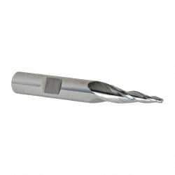 OSG - 7° Taper Angle per Side, 5/64" Small End Diam, 1" LOC, Cobalt 3 Flute Tapered Square End Mill - 2-3/4" OAL, 3/8" Shank Diam, Spiral Flute, 25° Helix - Eagle Tool & Supply