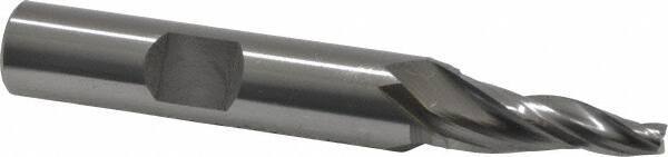 OSG - 7° Taper Angle per Side, 1/8" Small End Diam, 3/4" LOC, Cobalt 3 Flute Tapered Square End Mill - 2-9/16" OAL, 3/8" Shank Diam, Spiral Flute, 25° Helix - Eagle Tool & Supply