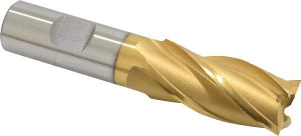 OSG - 7/8", 1-7/8" LOC, 3/4" Shank Diam, 4-1/8" OAL, 4 Flute, Cobalt Square End Mill - Single End, TiN Finish, Spiral Flute, 30° Helix, Right Hand Cut, Right Hand Flute, Series 540 - Eagle Tool & Supply