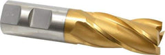 OSG - 1", 2" LOC, 1" Shank Diam, 4-1/2" OAL, 4 Flute, Cobalt Square End Mill - Single End, TiN Finish, Spiral Flute, 30° Helix, Right Hand Cut, Right Hand Flute, Series 540 - Eagle Tool & Supply