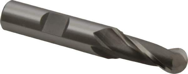 OSG - 7/16" Diam, 1" LOC, 2 Flute Cobalt Ball End Mill - Uncoated, Single End, 3" OAL, 1/2" Shank Diam, Spiral Flute - Eagle Tool & Supply