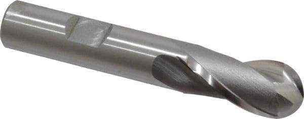 OSG - 9/16" Diam, 1-1/8" LOC, 2 Flute Cobalt Ball End Mill - Uncoated, Single End, 3-1/8" OAL, 1/2" Shank Diam, Spiral Flute - Eagle Tool & Supply