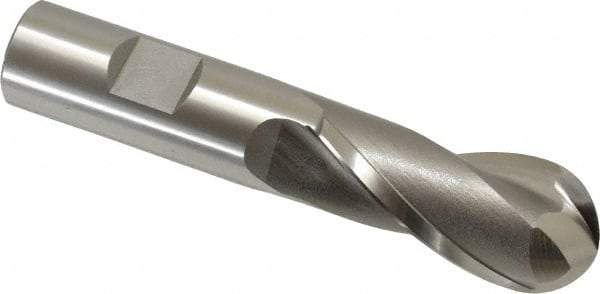 OSG - 7/8" Diam, 1-7/8" LOC, 2 Flute Cobalt Ball End Mill - Uncoated, Single End, 4-1/8" OAL, 3/4" Shank Diam, Spiral Flute - Eagle Tool & Supply