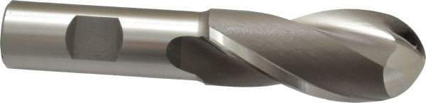OSG - 1" Diam, 2-1/4" LOC, 2 Flute Cobalt Ball End Mill - Uncoated, Single End, 4-1/2" OAL, 3/4" Shank Diam, Spiral Flute - Eagle Tool & Supply