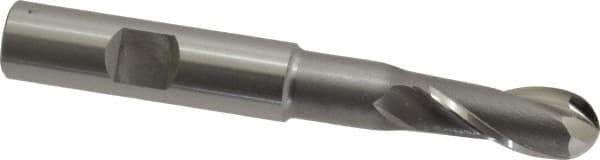 OSG - 7/16" Diam, 1" LOC, 2 Flute Cobalt Ball End Mill - Uncoated, Single End, 3-11/16" OAL, 1/2" Shank Diam, Spiral Flute - Eagle Tool & Supply