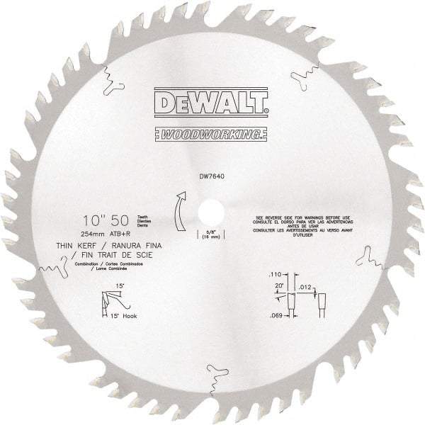 DeWALT - 10" Diam, 5/8" Arbor Hole Diam, 50 Tooth Wet & Dry Cut Saw Blade - Tungsten Carbide-Tipped, Standard Round Arbor - Eagle Tool & Supply