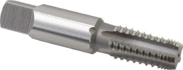 OSG - 1/8-27 NPT, 5 Flutes, Bright Finish, High Speed Steel, Interrupted Thread Pipe Tap - 7/16 Inch Shank Diameter, 7/16 Inch Shank Diameter, 3/4 Inch Thread Length, 0.32 Inch Square Size, Regular Hook, Modified Bottoming Chamfer - Eagle Tool & Supply