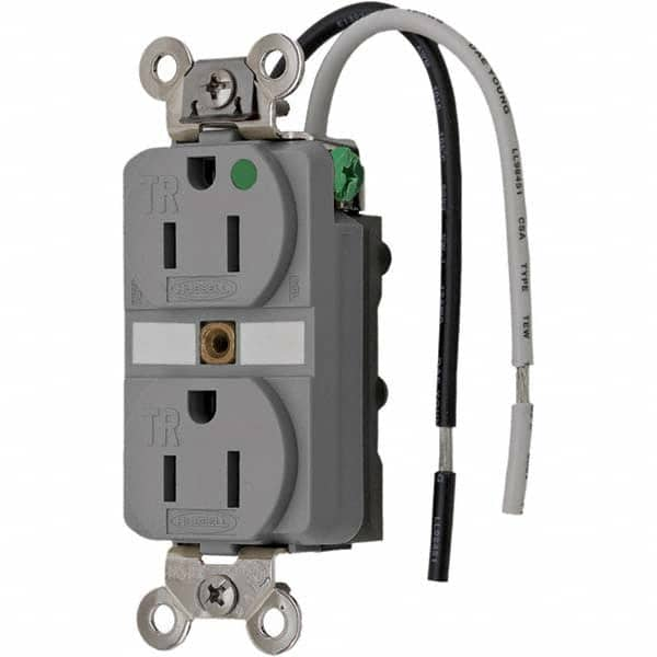 Hubbell Wiring Device-Kellems - 125V 15A NEMA 5-15R Hospital Grade Gray Straight Blade Duplex Receptacle - Eagle Tool & Supply