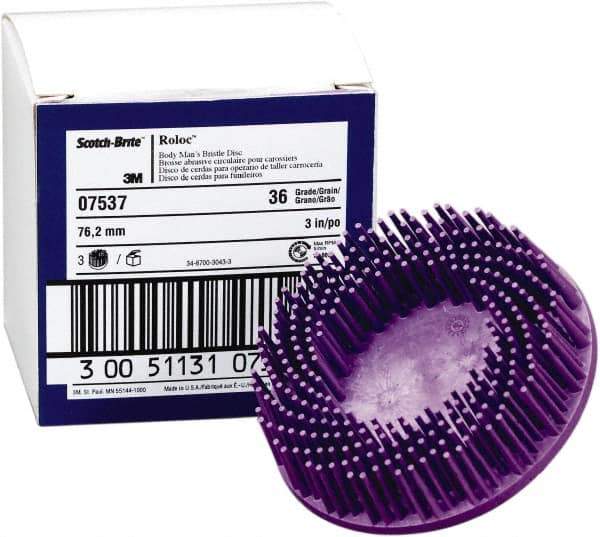 3M - 3" 36 Grit Ceramic Straight Disc Brush - Very Coarse Grade, Type R Quick Change Connector, 3/4" Trim Length, 0.37" Arbor Hole - Eagle Tool & Supply