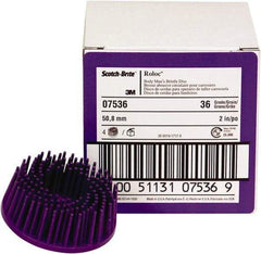 3M - 2" 36 Grit Ceramic Straight Disc Brush - Very Coarse Grade, Type R Quick Change Connector, 3/4" Trim Length, 0.37" Arbor Hole - Eagle Tool & Supply