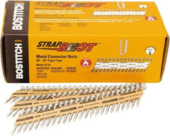 Stanley Bostitch - 16 Gauge 0.0598" Shank Diam 1-1/2" Long Metal Connecting Nails for Power Nailers - Steel, Bright Finish, Smooth Shank, Angled Stick Paper Tape Collation, Round Head - Eagle Tool & Supply