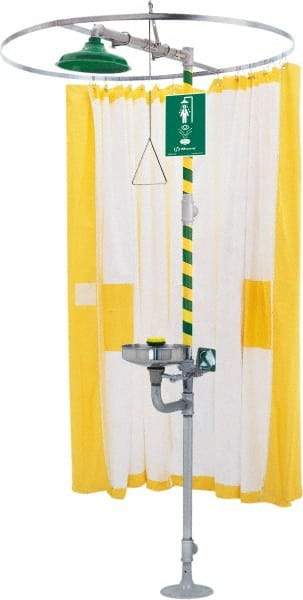 Haws - 78" Long, Tyvek Plumbed Wash Station Shower Curtain - Yellow & White Matting, Compatible with Emergency Showers - Eagle Tool & Supply