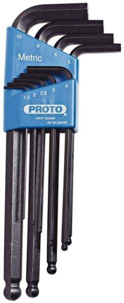 Proto - 9 Piece L-Key Ball End Hex Key Set - Hex Range 1.5 to 10mm, Carbon Steel - Eagle Tool & Supply