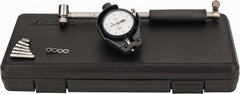 Mitutoyo - 6 Anvil, 1.4 to 2-1/2" Dial Bore Gage - 0.0001" Graduation, 5.9" Gage Depth, Accurate to 0.00008", Carbide Contact Point - Eagle Tool & Supply
