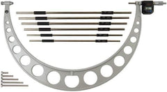 Mitutoyo - 6 Anvil, Electronic, 18 to 24 Inch Range, Carbide Face Interchangeable Anvil Micrometer - Ratchet Stop Thimble, 0.0001 Inch Resolution, 0.000160 0.00016 + 0.00004 (L/3) Inch Accuracy, SR44 Battey, Includes 6 Anvils and Fitted Wooden Case - Eagle Tool & Supply