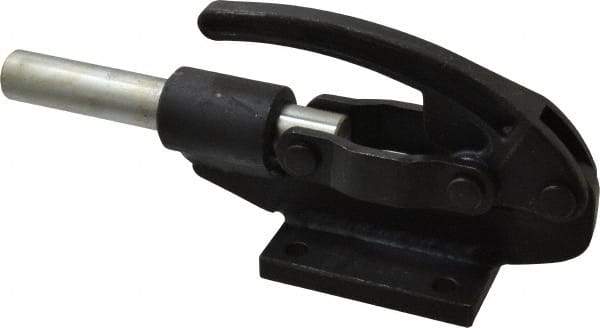 Gibraltar - 16,000 Lb Load Capacity, Flanged Base, Carbon Steel, Standard Straight Line Action Clamp - 4 Mounting Holes, 0.41" Mounting Hole Diam, 0.99" Plunger Diam, Straight Handle - Eagle Tool & Supply