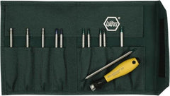 Wiha - 12 Piece, 4mm Drive Screwdriver Insert Torx Bit Set - #000 to #1 Phillips, 1.5 to 4mm Hex, T1 to T15 Torx, 1.5, 3, 2, 3.5, 2.5 & 4mm Slotted - Eagle Tool & Supply