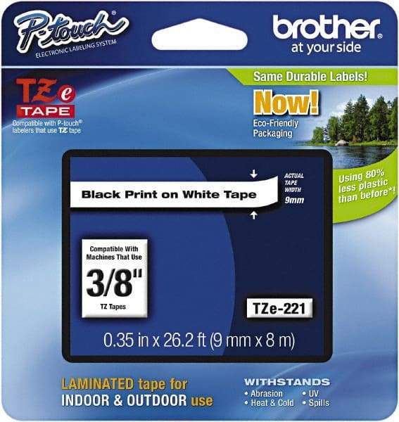 Brother - 3/8" Wide x 314.4" Long, White Plastic/Paper Tape Cassette - For Label Maker - Eagle Tool & Supply