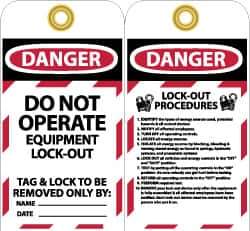 NMC - 3" High x 6" Long, DANGER - DO NOT OPERATE - EQUIPMENT LOCK-OUT - TAG & LOCK TO BE REMOVED ONLY BY:, English Safety & Facility Lockout Tag - Tag Header: Danger, 2 Sides, Black, Red & White Unrippable Vinyl - Eagle Tool & Supply