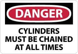 NMC - "Danger - Cylinders Must Be Chained at All Times", 10" Long x 14" Wide, Pressure-Sensitive Vinyl Safety Sign - Rectangle, 0.004" Thick, Use for Accident Prevention - Eagle Tool & Supply